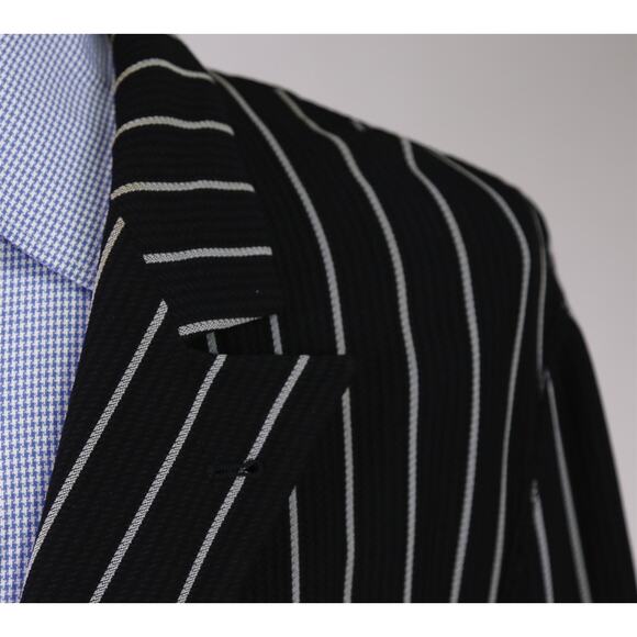Armani Collezioni Mens Black Bold Striped Unstructed Boating Blazer Jacket 44R - Picture 5 of 9